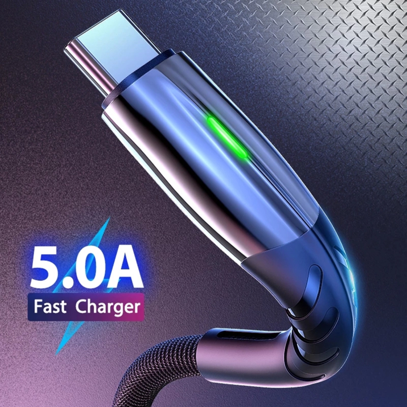 Cablu date LED si incarcare rapida 5A 1m, Emeszon®, Type-C USB transfer date, incarcare telefon tableta, Quick Charge 3.0, rosu