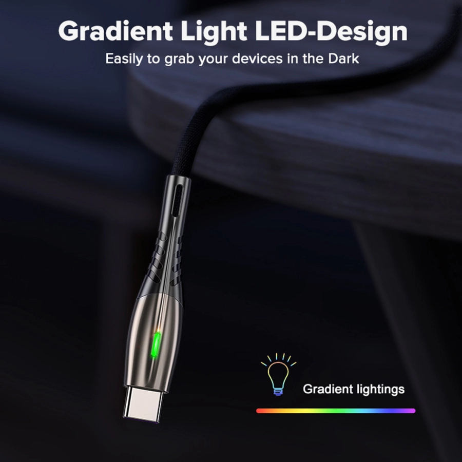 Cablu date LED si incarcare rapida 5A 1m, Emeszon®, Type-C USB transfer date, incarcare telefon tableta, Quick Charge 3.0, rosu Cablu date LED si incarcare rapida 5A 1m, Emeszon®, Type-C USB transfer date, incarcare telefon tableta, Quick Charge 3.0, rosu