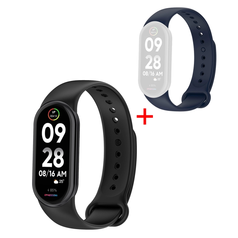 Bratara Smart Fitness Tracker, Emeszon®, Oximetru, Pedometru, Cardio, Calorii, Apeluri, Mesaje, M8 + Bonus Curea Albastra, negru