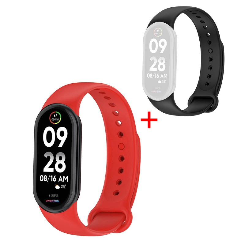 Bratara Smart Fitness Tracker, Emeszon®, Oximetru, Pedometru, Cardio, Calorii, Apeluri, Mesaje, M8 + Bonus Curea Albastra, rosu