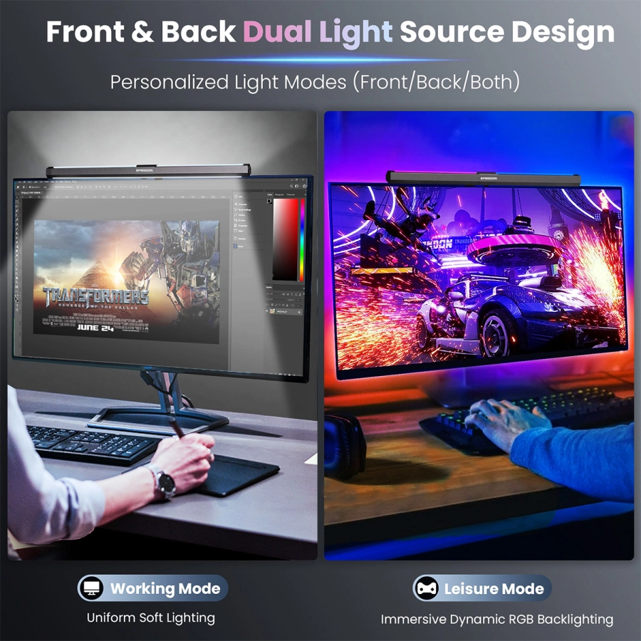 Lampa LED RGB 6W, Emeszon®, PC Laptop, 120 grade, RGB LED 2800K - 6500K, alimentare USB, butoane Touch, Birou / Gaming, negru