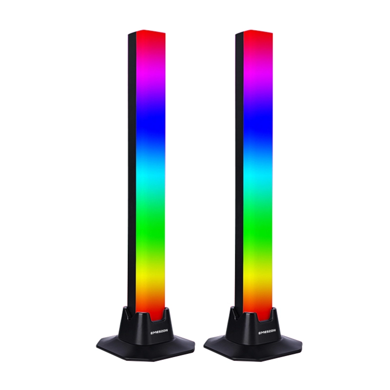 Set 2 lampi LED RGB, Emeszon®, vumetru RGB, Iluminare ambientala, Sincronizare muzicala, Gaming, TV, Laptop, Telecomanda, negru