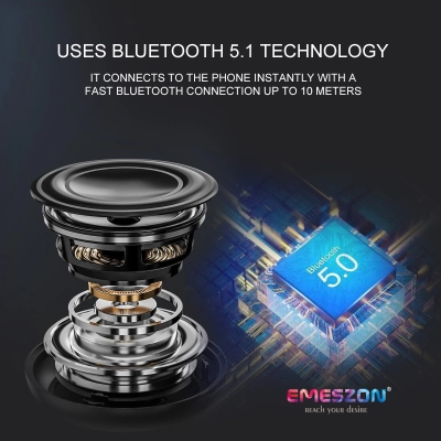 Boxa portabila cu Radio FM RGB 360 S17 LED, Emeszon®, Sunet 5W, Bluetooth 5.1, IPX6, Micro USB, Slot card Micro SD, Jack, negru