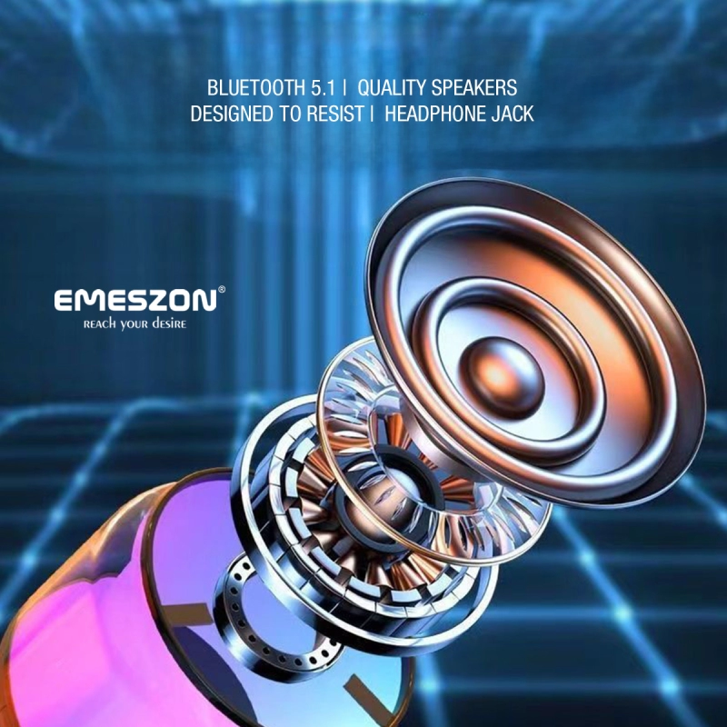 Boxa portabila cu Radio FM RGB 360 S17 LED, Emeszon®, Sunet 5W, Bluetooth 5.1, IPX6, Micro USB, Slot card Micro SD, Jack, negru