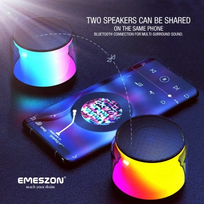 Boxa portabila cu Radio FM RGB 360 S17 LED, Emeszon®, Sunet 5W, Bluetooth 5.1, IPX6, Micro USB, Slot card Micro SD, Jack, negru