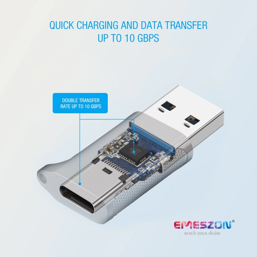 Adaptor cablu Type-C, Emeszon®, Converteste OTG Type-C sau USB-C la USB 3.2, transfer date pana la 10 Gbps, aliaj zinc, gri Adaptor cablu Type-C, Emeszon®, Converteste OTG Type-C sau USB-C la USB 3.2, transfer date pana la 10 Gbps, aliaj zinc, gri