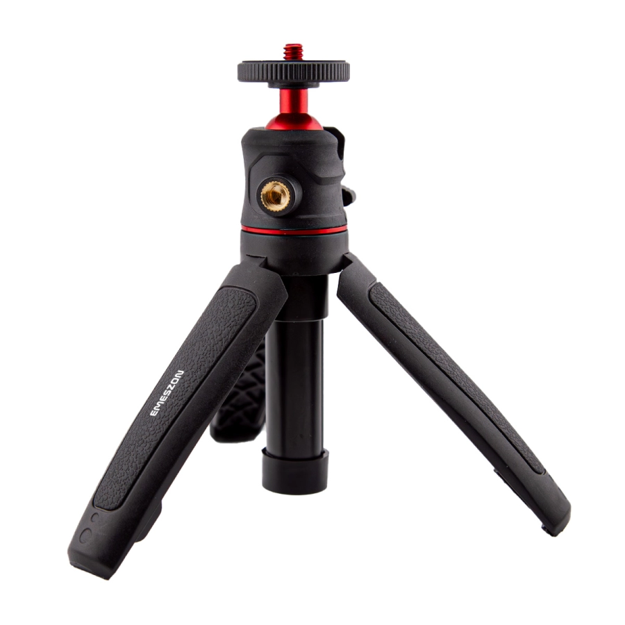 Trepied mini TM-02 EMESZON®, Filet 1/4 inch, Cap rotativ 360°, Coldshoe, Selfie stick si Trepied pentru camere Foto Video, negru