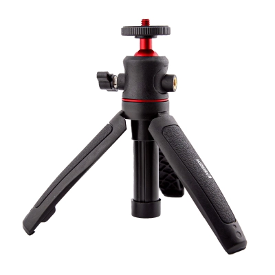 Trepied mini TM-02 EMESZON®, Filet 1/4 inch, Cap rotativ 360°, Coldshoe, Selfie stick si Trepied pentru camere Foto Video, negru