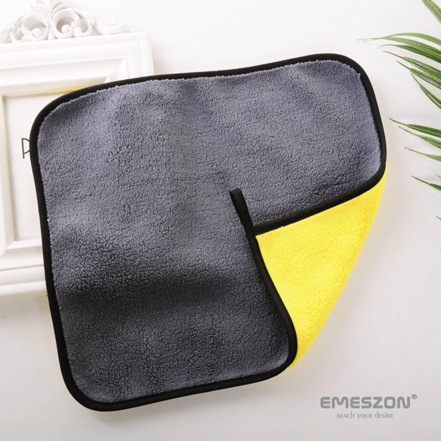 Laveta din Microfibra pura si super absorbanta EMESZON®, 30x30 cm, 800 GSM, pentru curatare masina, geamuri, monitor, gri-galben