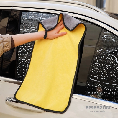 Laveta din Microfibra pura si super absorbanta EMESZON®, 60x40 cm, 800 GSM, pentru curatare masina, geamuri, monitor, gri-galben