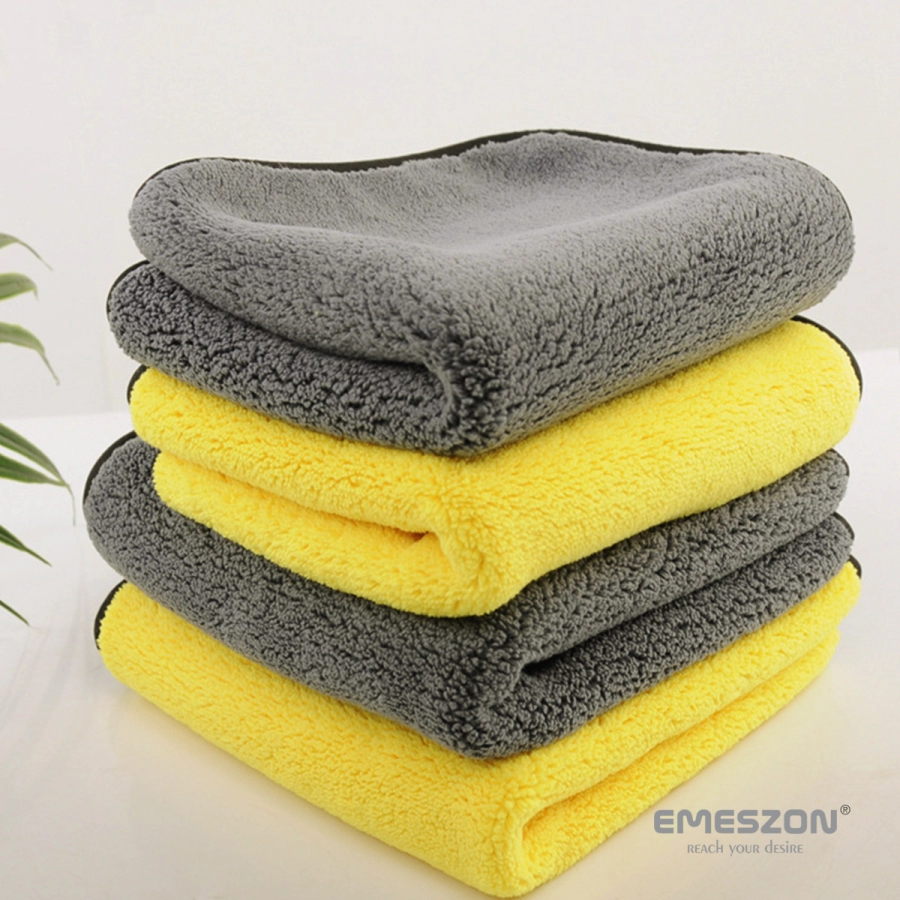 Laveta din Microfibra pura si super absorbanta EMESZON®, 60x40 cm, 800 GSM, pentru curatare masina, geamuri, monitor, gri-galben