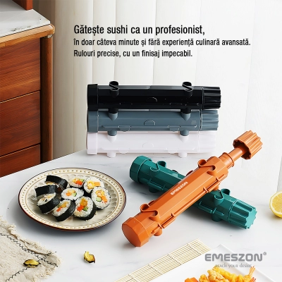 Set complet Sushi Rolls 2, EMESZON® Aparat manual de rulat Sushi cu rola bambus pentru pasionatii de bucataria Asiatica, verde