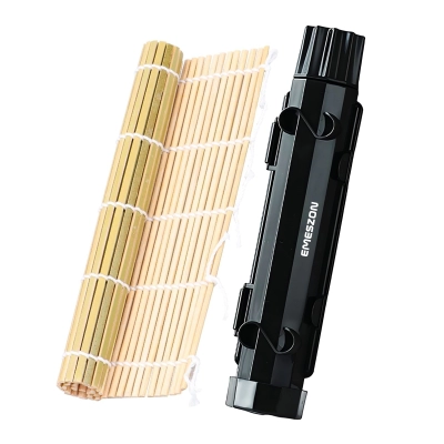 Set complet Sushi Rolls 2, EMESZON® Aparat manual de rulat Sushi cu rola bambus pentru pasionatii de bucataria Asiatica, negru