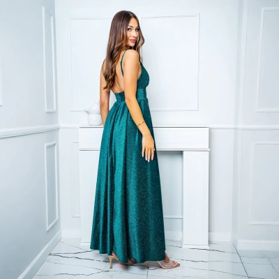 Rochie DIOR'A marime 40, eleganta si lunga, cu fanta discreta pe picior perfecta pentru Nunta, Cununie, Petrecere, verde smarald