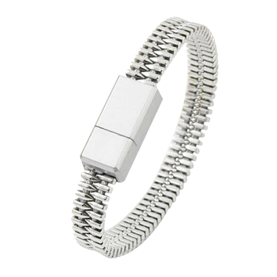 Cablu A+ micro USB tip bratara imitatie fermoar, Fast Charging 2A, 21cm, transfer date telefon, tableta, Argintiu