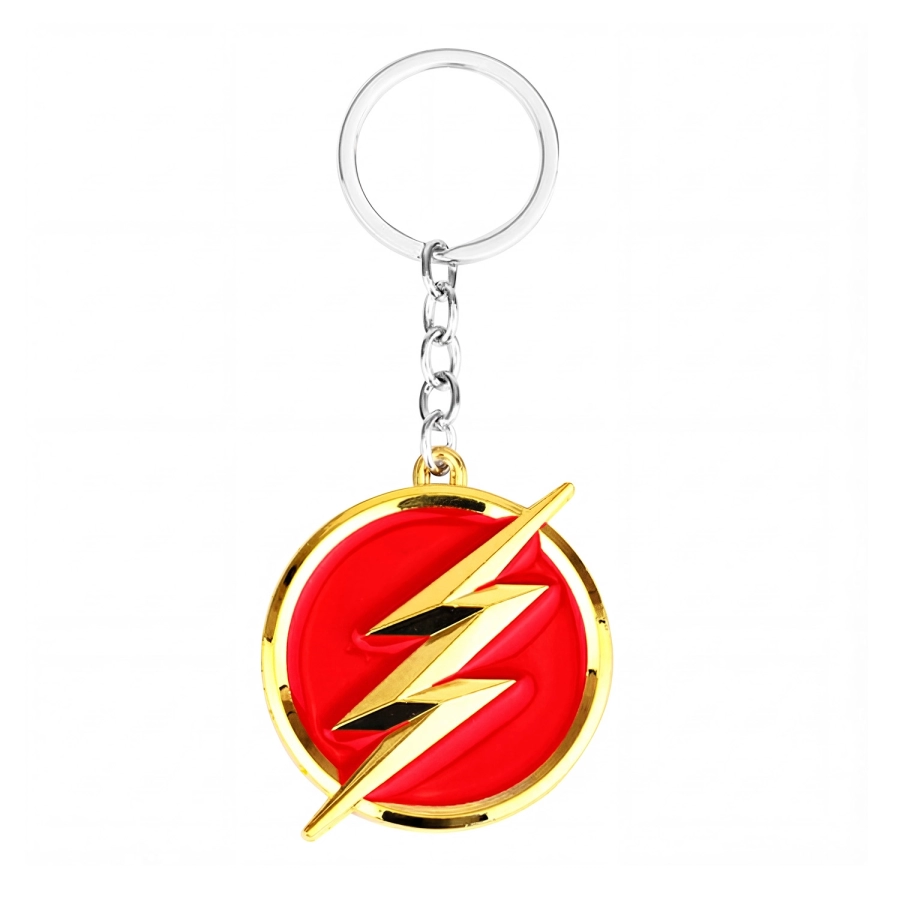 Breloc chei emblema The Flash (fulgerul) si pe verso sigla Shazam