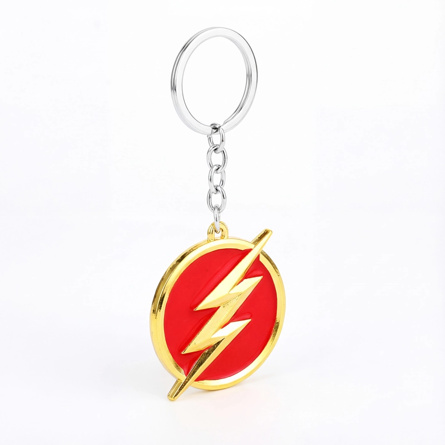 Breloc chei emblema The Flash (fulgerul) si pe verso sigla Shazam