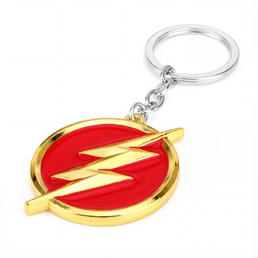 Breloc chei emblema The Flash (fulgerul) si pe verso sigla Shazam
