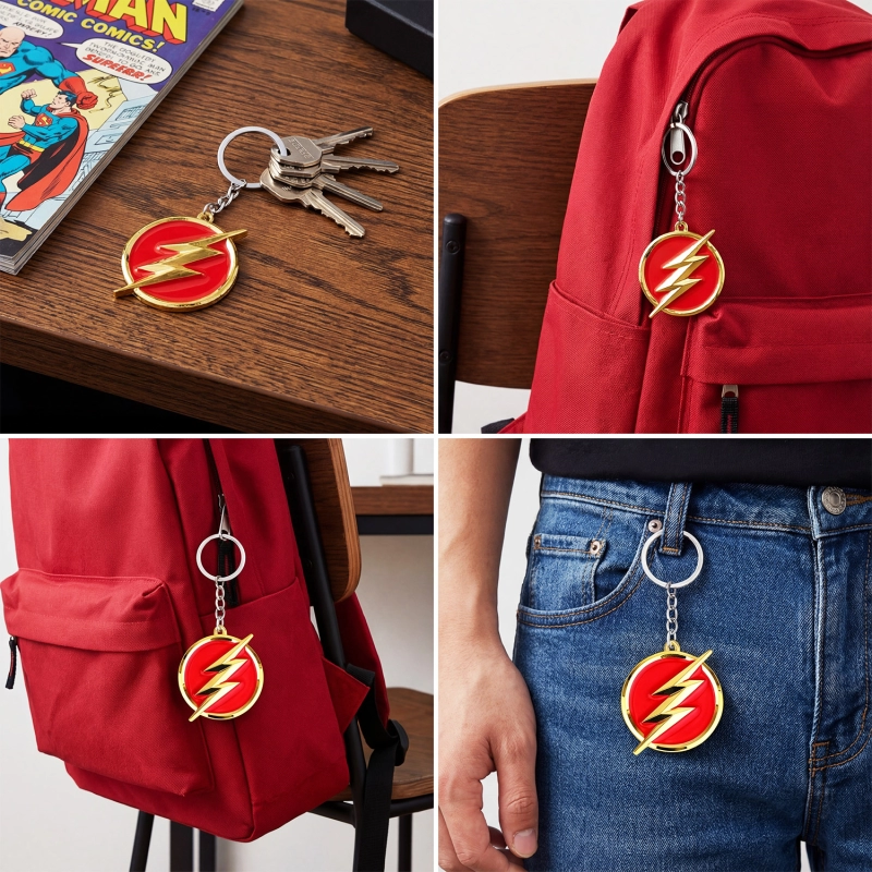 Breloc chei emblema The Flash (fulgerul) si pe verso sigla Shazam