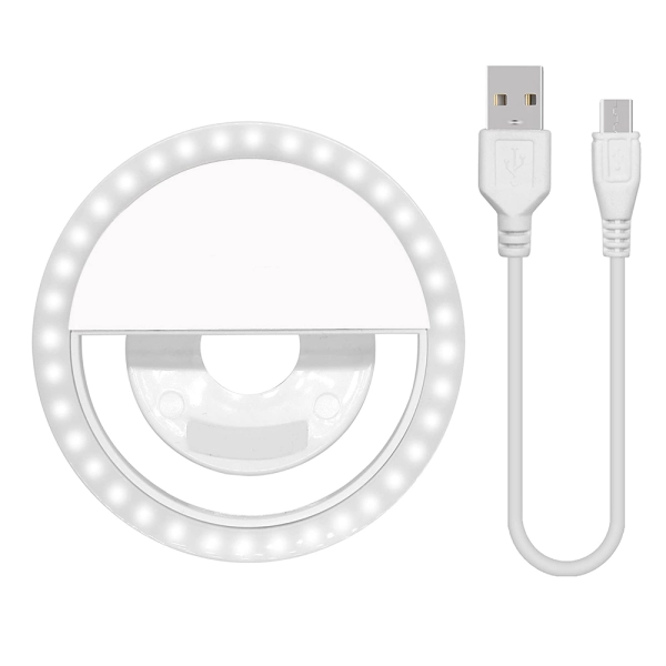 Selfie Ring Light LED, Anpro, telefon mobil smartphone tableta, contine acumulator si cablu USB, incarcare micro USB 5V, alb
