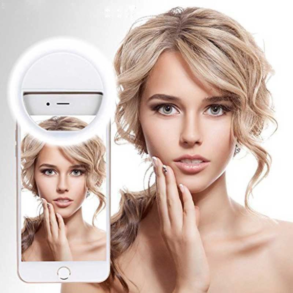 Selfie Ring Light LED, Anpro, telefon mobil smartphone tableta, contine acumulator si cablu USB, incarcare micro USB 5V, alb