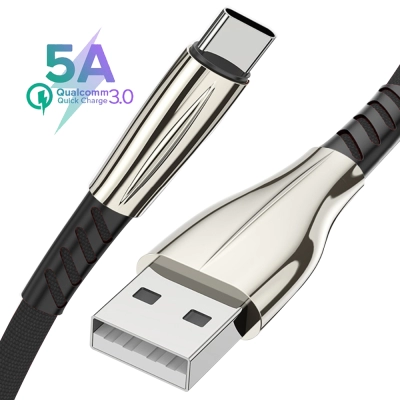 Cablu incarcare 5A 1m, Getihu, pentru telefon sau tableta, USB - Type C, Quick Charge 3.0 5A, incarcare rapida, QIB, negru