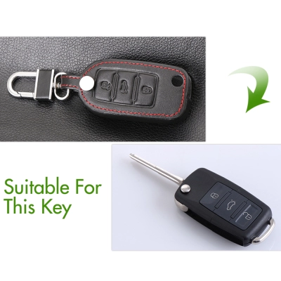 Husa telecomanda auto tip breloc pentru chei de tip briceag, marca VW, Volkswagen sau Skoda, din piele ecologica, negru