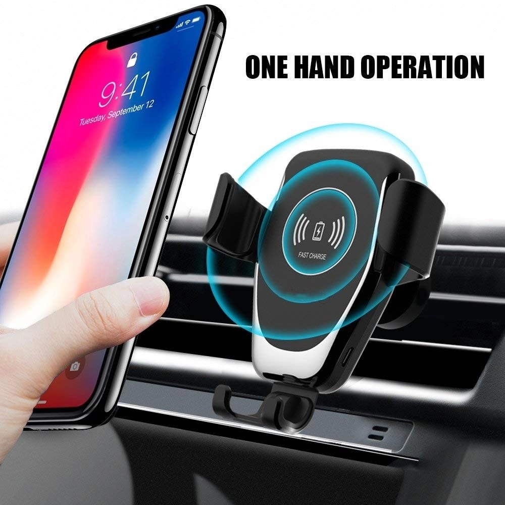 Incarcator auto wireless telefoane mobile, functioneaza cu Receiver Wireless, Fast Charging, 10W, prindere gravitationala, negru