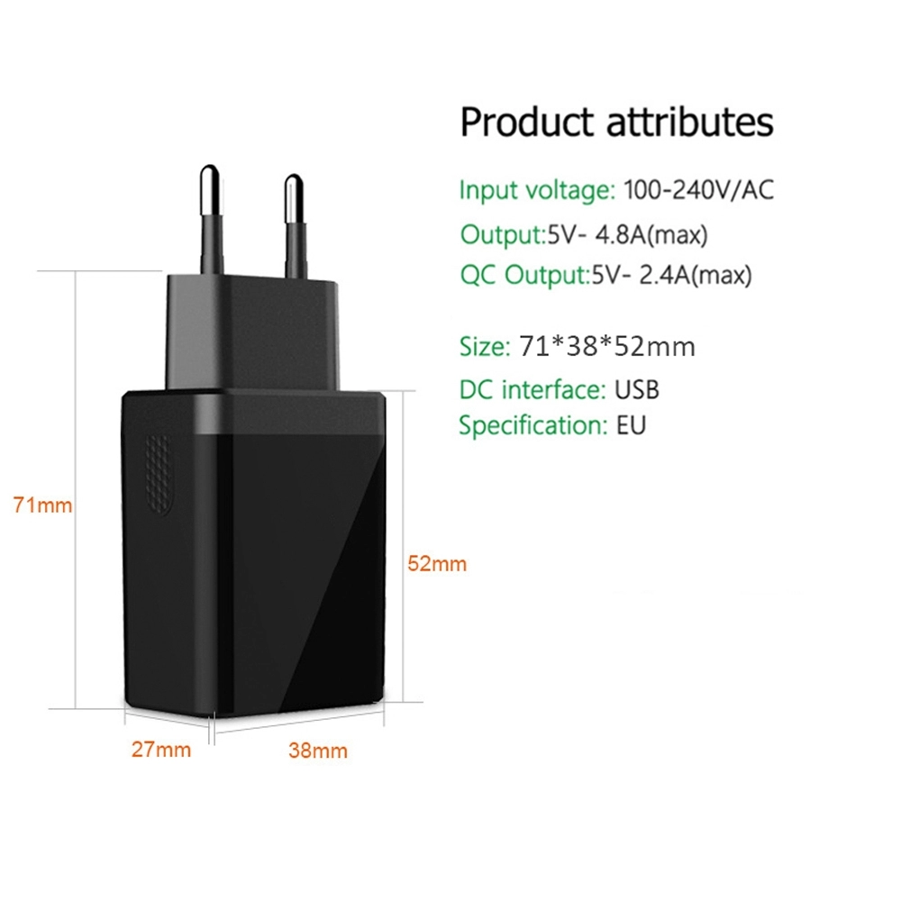 Incarcator retea dual, telefon, tableta, gopro sau baterie externa, 2 porturi USB Fast Charging 2.4A Dual Auto Detect, negru