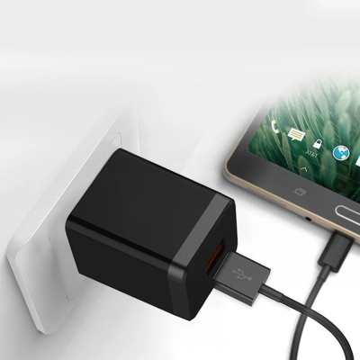 Incarcator retea dual, telefon, tableta, gopro sau baterie externa, 2 porturi USB Fast Charging 2.4A Dual Auto Detect, negru