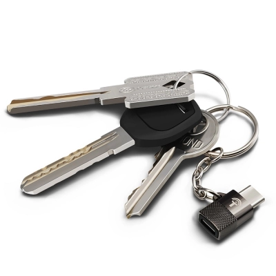 Breloc chei adaptor Micro USB la Type - C OTG, Rocketek Profesional, pentru tablete si telefoane mobile, negru