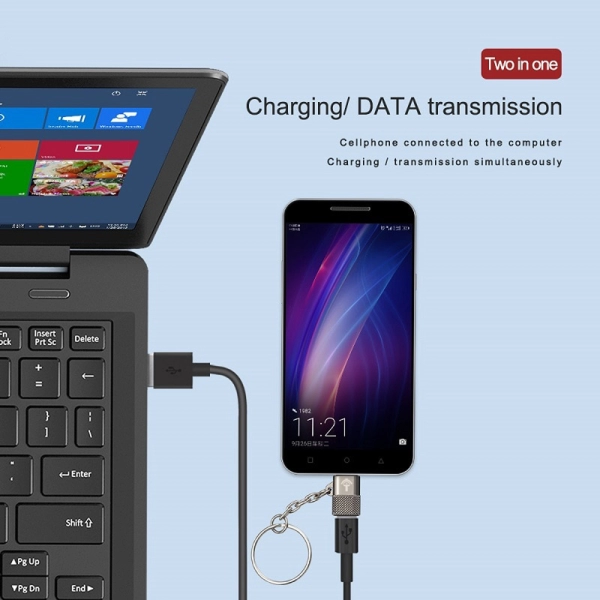 Breloc chei adaptor Micro USB la Type - C OTG, Rocketek Profesional, pentru tablete si telefoane mobile, negru