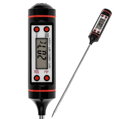 Termometru digital cu sonda, Envisage, pentru bucatarie, lichide, alimente, prajituri, lactate, ceara, mancare, model QA, negru