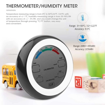 Termometru si Higrometru digital camera, profesional, statie meteo wireless de interior cu magnet, se aplica pe frigider, negru