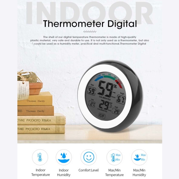 Termometru si Higrometru digital camera, profesional, statie meteo wireless de interior cu magnet, se aplica pe frigider, negru