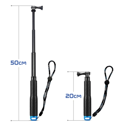 Selfie Stick GoPro, monopod telescopic pentru camere video de actiune GoPro Hero, SJ cam, Xiaomi, GitUp, capac albastru