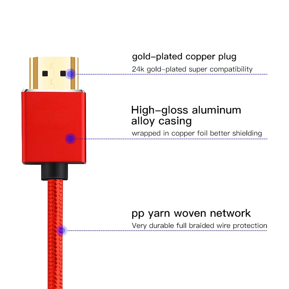 Cablu HDMI tata - tata la 1m, Envisage, contacte AUR 24K, pentru 4K Ultra HD si Full HD 30 / 60 fps, husa Nylon exterior, rosu