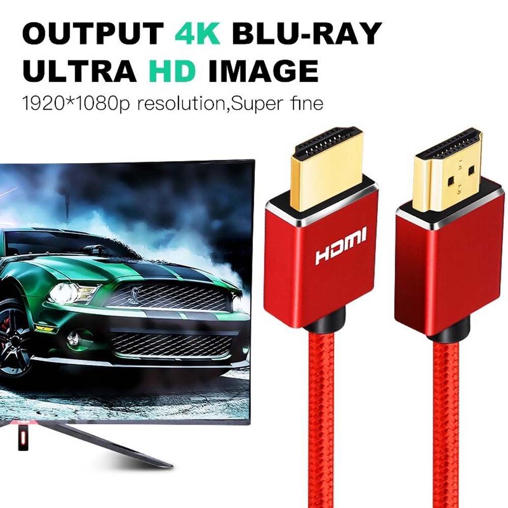 Cablu HDMI tata - tata la 1m, Envisage, contacte AUR 24K, pentru 4K Ultra HD si Full HD 30 / 60 fps, husa Nylon exterior, rosu