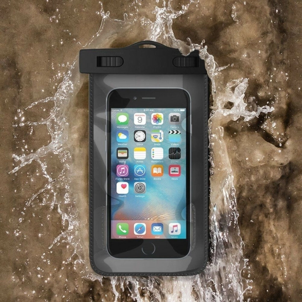 Husa telefon subacvatica, Envisage, Waterproof impermeabila Snowproof pentru telefone mobile, prindere pe brat sau de gat, negru