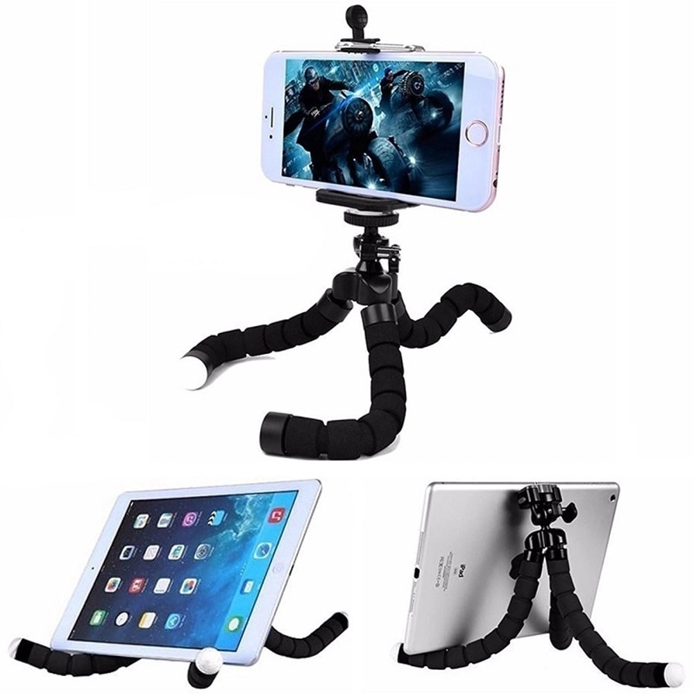 Trepied flexibil ajustabil pentru telefon, GoPro, Smartphone, Tableta, camera foto, camera cu cap rotativ si de actiune, Negru