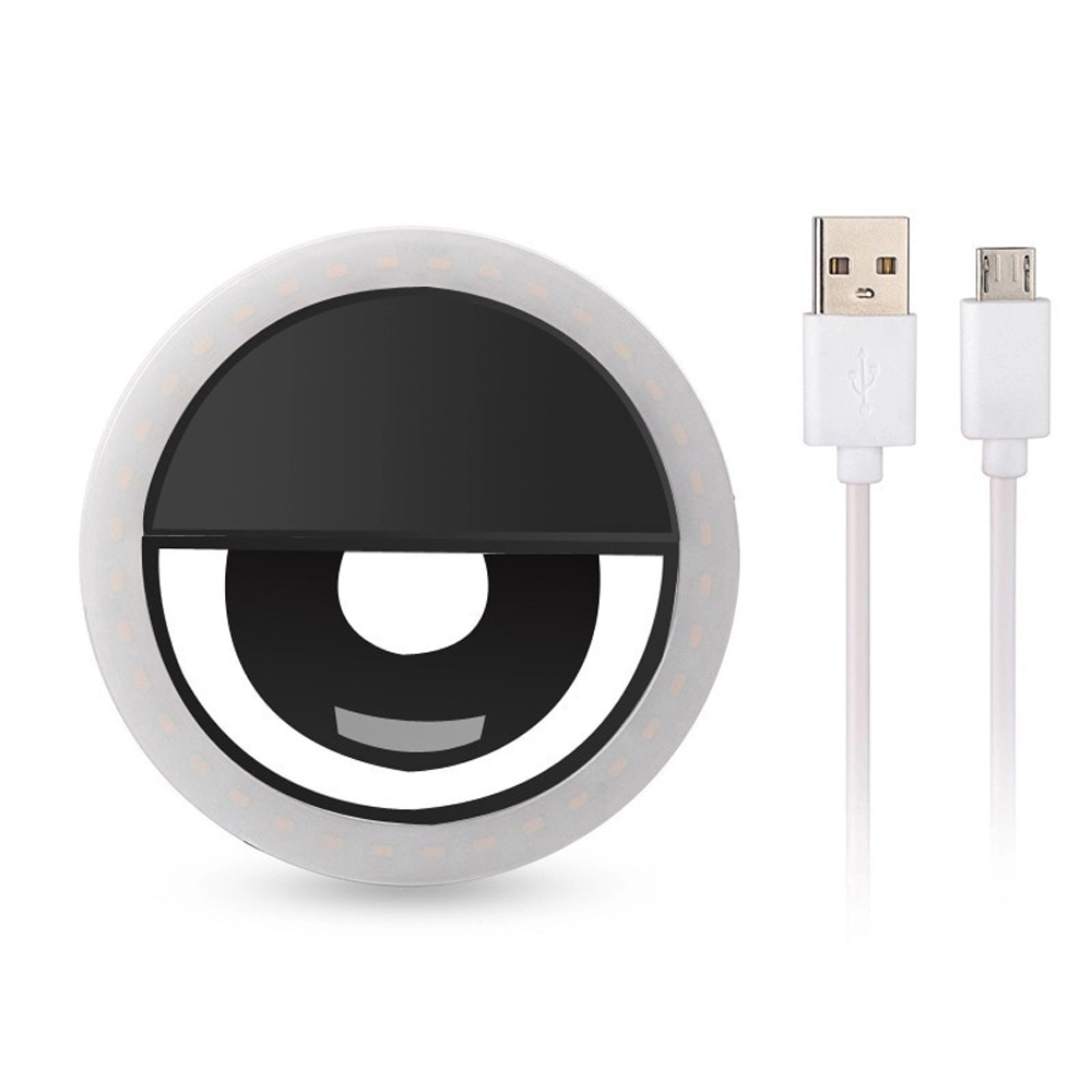 Selfie Ring Light LED, Uslion, pentru telefon mobil tableta, lumina cu LED, acumulator si cablu USB, micro USB 5V, negru