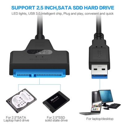 Cablu USB cu adaptor SATA 3, Ugreen, transfera date de la SATA 3 la USB 3 pentru HDD 2.5 sau SSD 2.5, viteza 6 Gbps UASP, negru