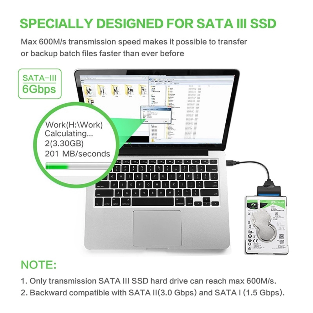 Cablu USB cu adaptor SATA 3, Ugreen, transfera date de la SATA 3 la USB 3 pentru HDD 2.5 sau SSD 2.5, viteza 6 Gbps UASP, negru