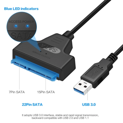 Cablu USB cu adaptor SATA 3, Ugreen, transfera date de la SATA 3 la USB 3 pentru HDD 2.5 sau SSD 2.5, viteza 6 Gbps UASP, negru