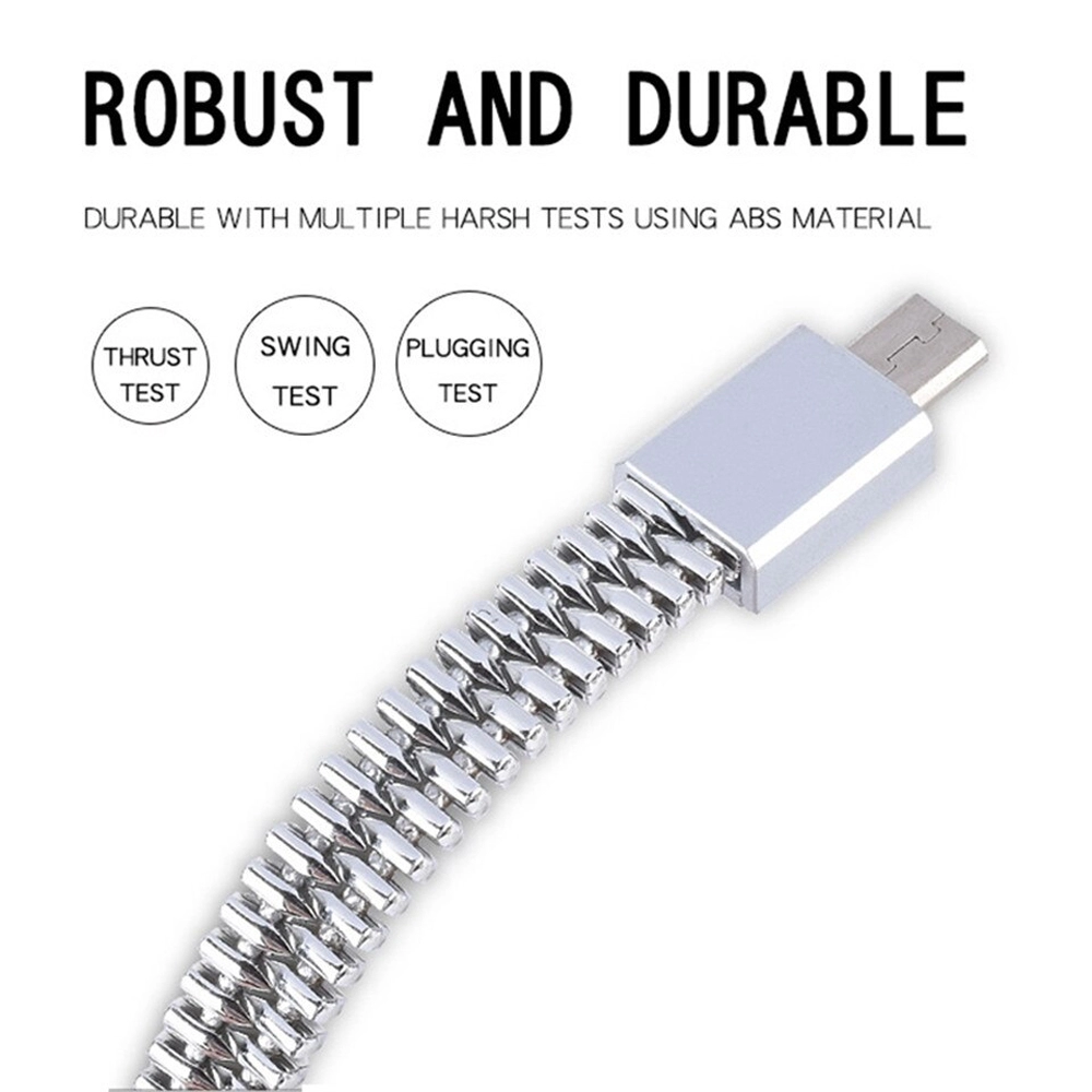 Cablu A+ micro USB tip bratara imitatie fermoar, Fast Charging 2A, 21cm, transfer date telefon, tableta, Argintiu