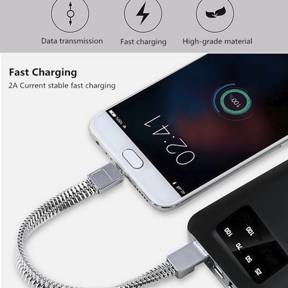 Cablu A+ micro USB tip bratara imitatie fermoar, Fast Charging 2A, 21cm, transfer date telefon, tableta, Argintiu