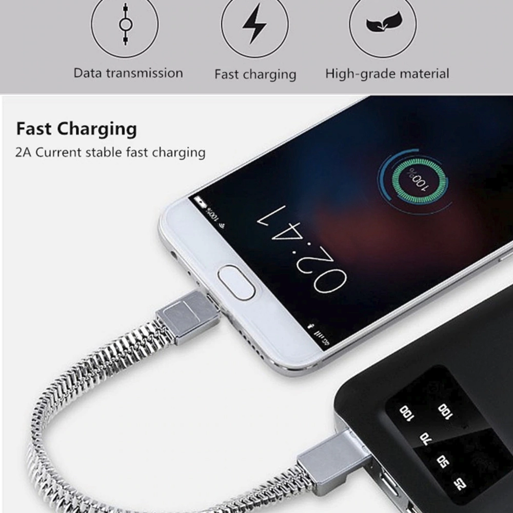 Cablu de incarcare compatibil iPhone, Envisage, imitatie fermoar, 8 pini USB 5V 2A, 21 cm, se foloseste ca bratara de mana, gold