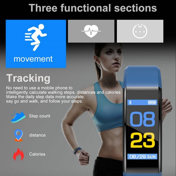 Bratara Ceas Smart Sport Fitness Waterproof OLED, Smart Band, Tracker, Bluetooth, Notificari, Apeluri, Mesaje, Reminder, negru