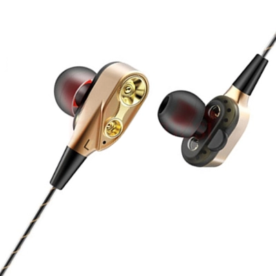 Casti stereo aurite cu microfon si control volum, Fangtuosi Earbuds, cablu flexibil, jack smartphone telefon tableta, gold