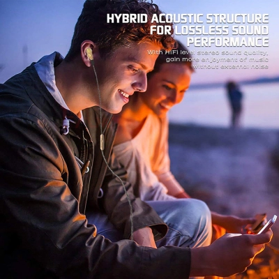 Casti stereo aurite cu microfon si control volum, Fangtuosi Earbuds, cablu flexibil, jack smartphone telefon tableta, gold